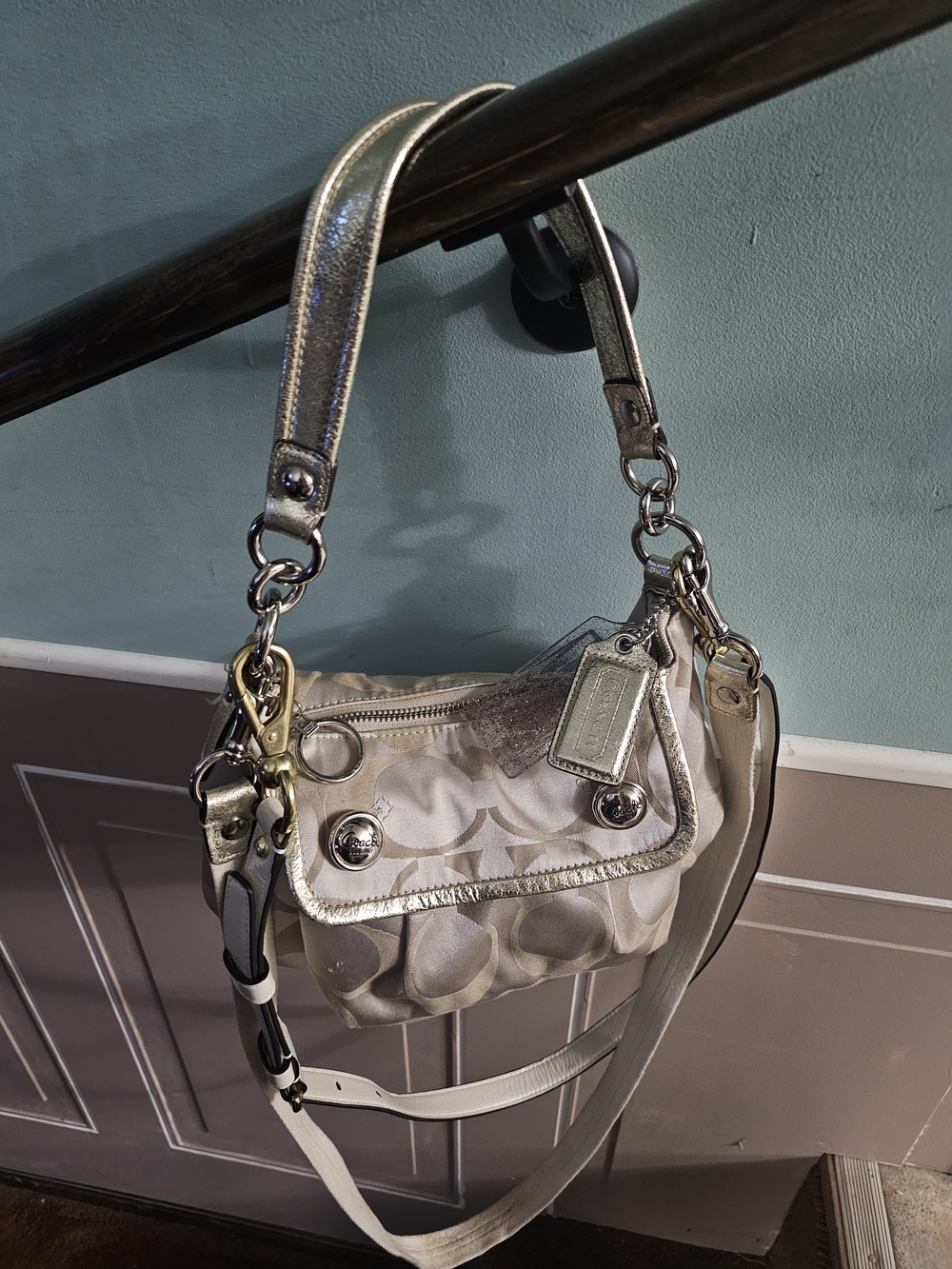 Coach Metallic Gold Signature-Print Shoulder Bag
